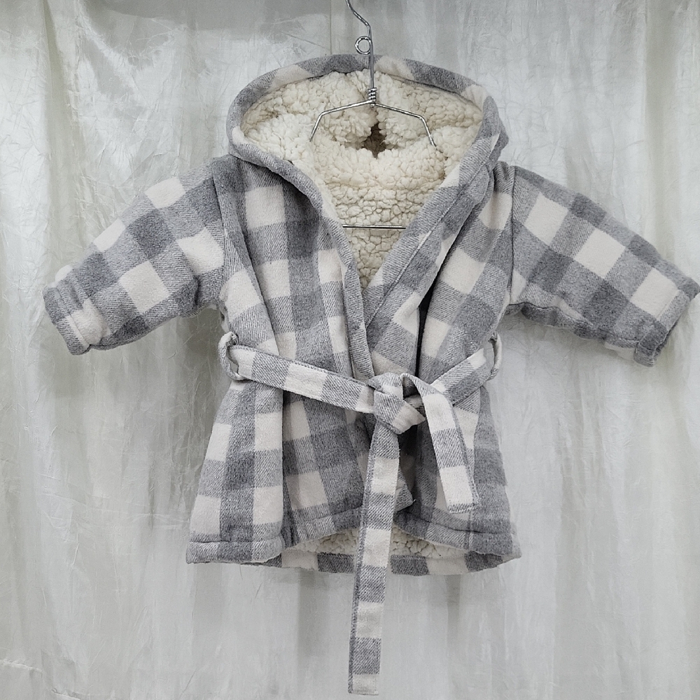 Indigo Baby  Plaid Sherpa Cabin Cozy Baby Bath Robe 0-12 Months